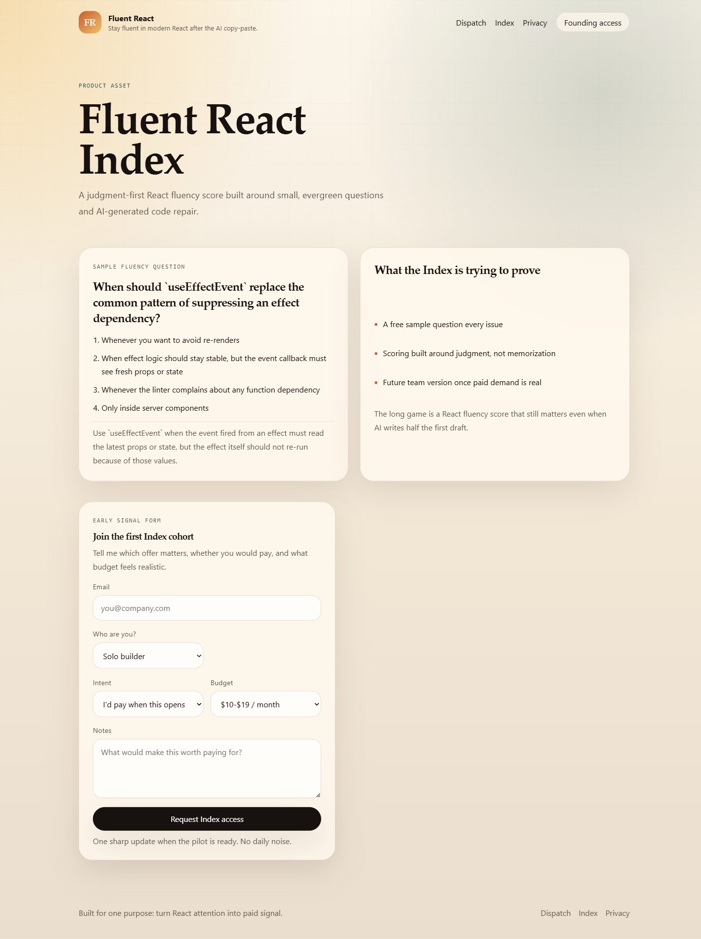 Preview of the FLUENTREACT Index page